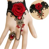 Мережевий браслет, манжет, з каблучкою на руку, палець, червона троянда, вінтаж, готика, геловін