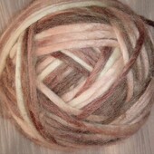 пряжа объемная, шерсть с добавлением акрила меланж кофе белый розовый 