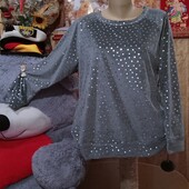 ❤️Брендовая натуральная серая плюшевая с напылением и люриксом кофта новая❤️Турция.Пог.118-142см.