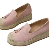 Шикарные туфли лоферы на джутовой платформе