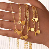 Серія з літерою, медзолото, ланцюжок шарм серце, літера на вибір Т, В, R W, Q