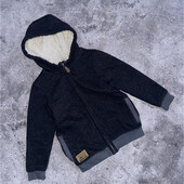 Дитяча утеплена кофта на блискавці з хутром на хлопчика geroge, темно-синя 6-7р