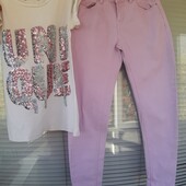 Фірмові бузкові джинсики +футболка в подарунок на 9-10 років.