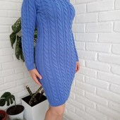 Новое теплое вязаное платье, цвет фиалка