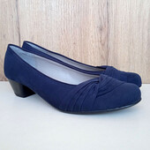 Нові жіночі туфлі на низьких підборах, сині човники на широку ногу, літо демі, р. 37.5