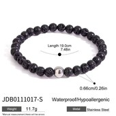 Еластичний браслет з вулканічного каменю, лава, вставка куля медсталь