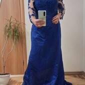 Дивовижне плаття в підлогу комбіноване мереживом розмір 18