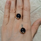 Срібний набір котик на золотому місяці