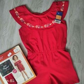 Lupilu брендовый хлопковый ромпер цвет красный с орнаментом на девочку 5 /6 лет рост 116 см