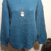 Смарагдовий светр мохеровий ручной в'язкі на 50-52 р.