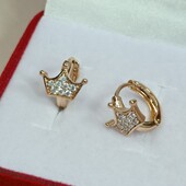 Очаровательные детские серьги короны с фианитами. Позолота 585 пробы 18К.