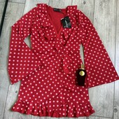 Розпродаж магазину! Гарна сукня у горох червона валани рюші