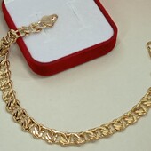 Шикарный массивный браслет 21 см, плетение узелками.Позолота 585 пробы 18К.