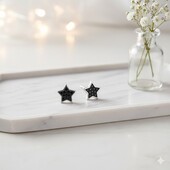 Ніжні сережки Зірочки з чорними фіанітами