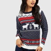 Boohoo. Рождественский свитер кофта свитшот с ацтекским принтом и оленями