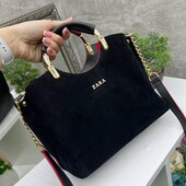 Жіноча сумка натуральна замша чорна червона замшева сумка довга ручка коротка