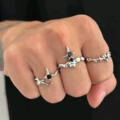 Набір каблучок, кільця три шт. зірка, потікший метал, панк, рок