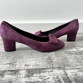 Шикарные мягкие замшевые туфли баклажан с кожаной стелькой софт без следов носки 39 р