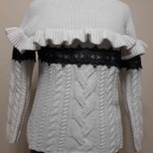 Джемпер белого цвета с кружевом,ZARA,р48-50.