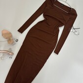 Сукня в рубчик в шоколадному кольорі