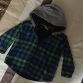 Рубашка в клеточку на тонком флисе, с капюшоном 3Т, коттон/полиестр