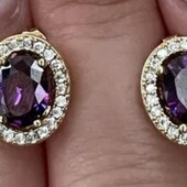 Сережки, серебро 925 с позолотой и аметистами