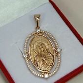 Красивая иконка-ладанка Пресвятая Богородица с фианитами. Позолота 585 пробы 18К.