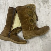 Bouts. Винтажные замшевые с набивным мехом женские зимние сапоги 37р