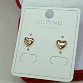 Нежные серьги гвоздики сердечки. Позолота 585 пробы 18К.