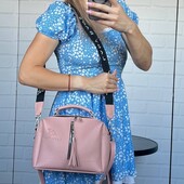 Крос боді пудра еко шкіра широкий довгий ремінь короткі ручки