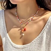 Барвисте кольє, намисто з підвісками, рибка, зірка, кераміка, тогл