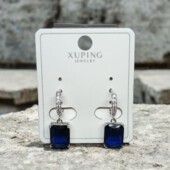 Сережки медсплав біле золото з синім кристалом