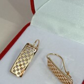Великолепные серьги пластины с узором. Позолота 585 пробы 18К.