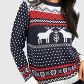 Boohoo. Рождественский свитер кофта свитшот с ацтекским принтом и оленями