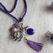Фіолетове намисто з брелком, підвіски слон, серце та інші