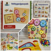 Деревянная мозаика с цветными карточками и шестеренками