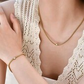 Набір, сет прикрас кольє, браслет, циркони, медзолото