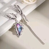 Сережки асиметрія 925, кристал, серце, ланцюжок