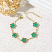 Браслет з п'ятьма листами конюшини, нержавіюча сталь, конюшина, клевер