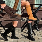 36-41 рр чоботи натуральна замша/шкіра чорний, шоколад, рудий.