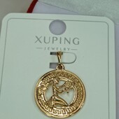 Великолепный кулон знак зодиака Дева с греческим орнаментом. Позолота 585 пробы 18К.