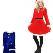 Женский карнавальный костюм Миссис Санта. цвет синий