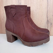 Коричневі ботильйони, жіночі демі напівчеревики на масивній підошві, весна осінь, р. 38