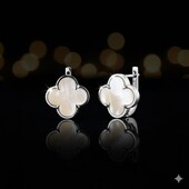 Новинка сезону!!!!Срібні сережки Клевер з перламутром