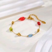 Браслет ланцюжок, кульки, вставка натуральні камені, медзолото