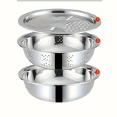 Набір з трьох предметів - терка, сито і миска, нержавіюча сталь.