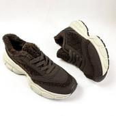 Кросівки жіночі єврозима екохутро екозамша хутро тедді коричневий