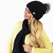 Симпатичный комплект (шапка + шарф), альпака/меринос. Чёрный