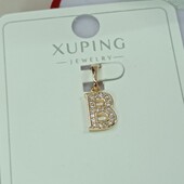 Красивый кулон буква В с фианитами, на цепочку или браслет.Позолота 585 пробы 18К.