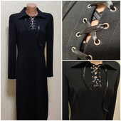 Чорна довга готична сукня із шнурівкою